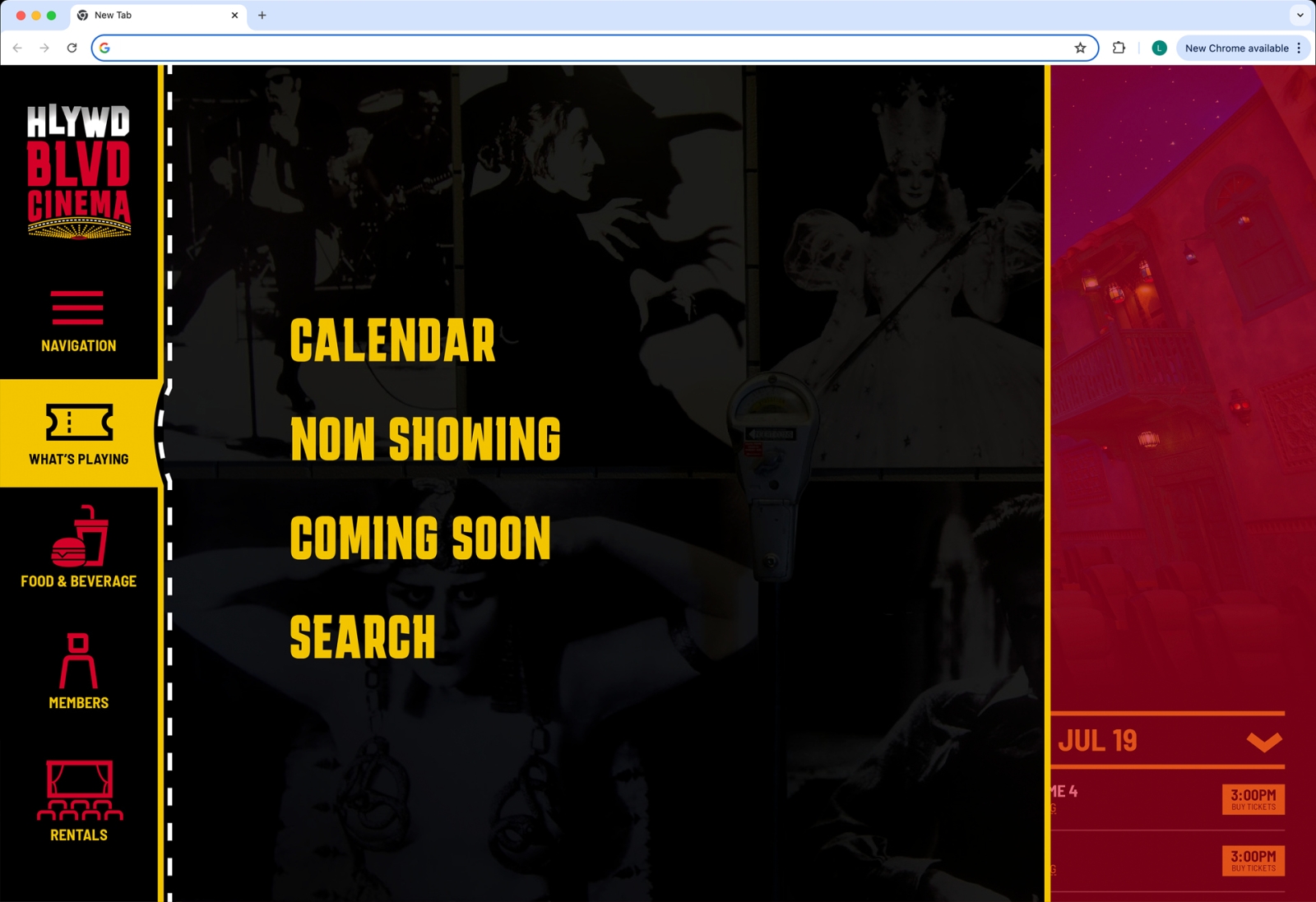 Hollywood Blvd Cinema navigation menu desktop