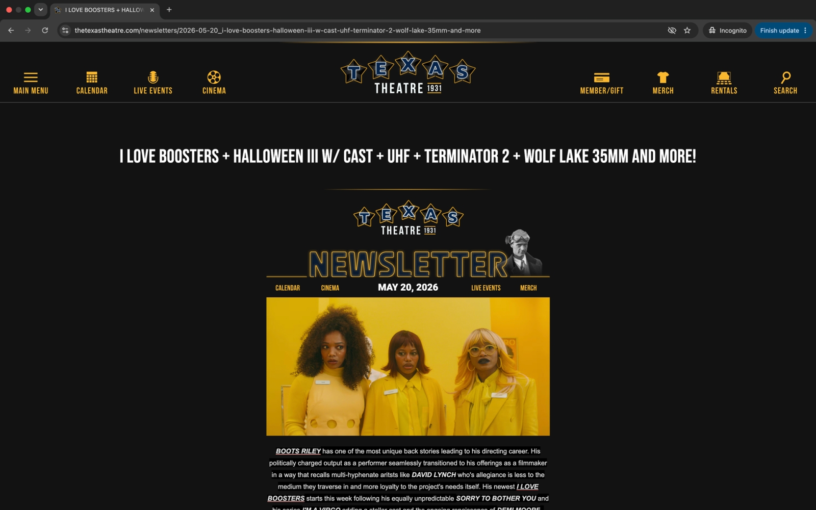 Texas Theatre newsletter example