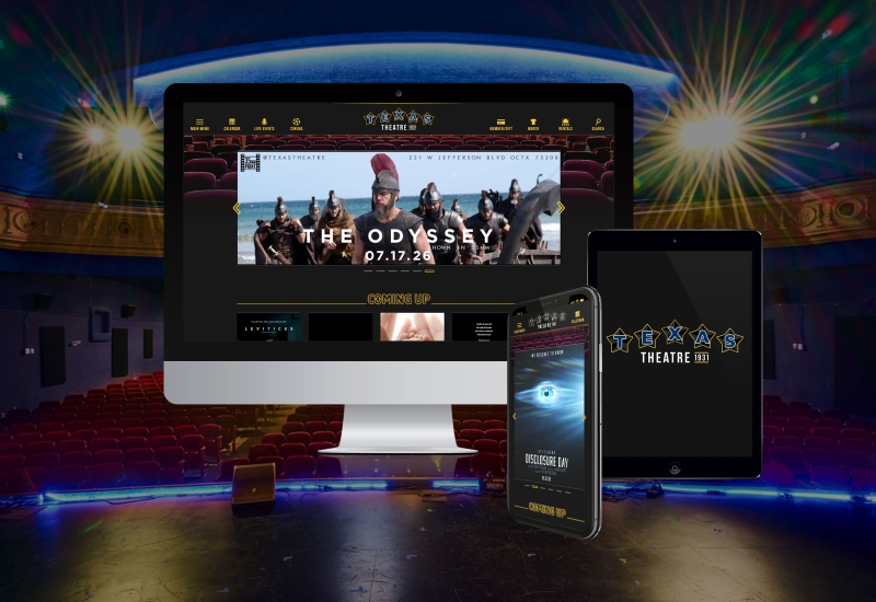 Texas Theatre desktop, tablet and mobile website display